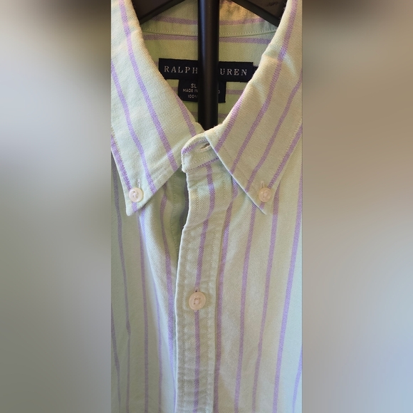 Ralph Lauren Women's Light Green Striped Slim Fit Polo Button Down ~ Size 12 - Picture 7 of 11